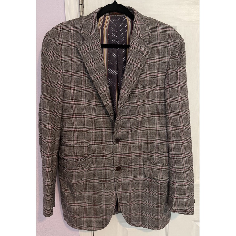 Etro Milano EU SZ 50R Sport Coat Blazer Gray/Pink Plaid Wool Silk Lined Italy